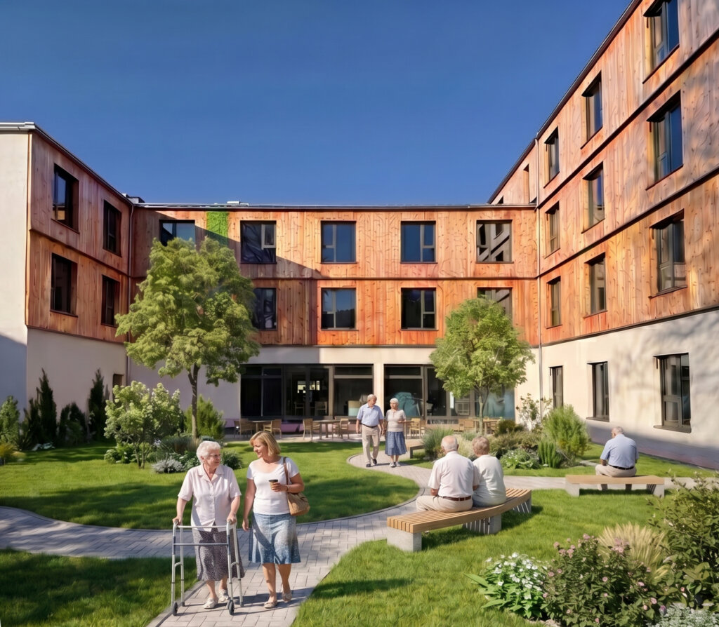 KI_GEFREES_Innenhof mit Menschen